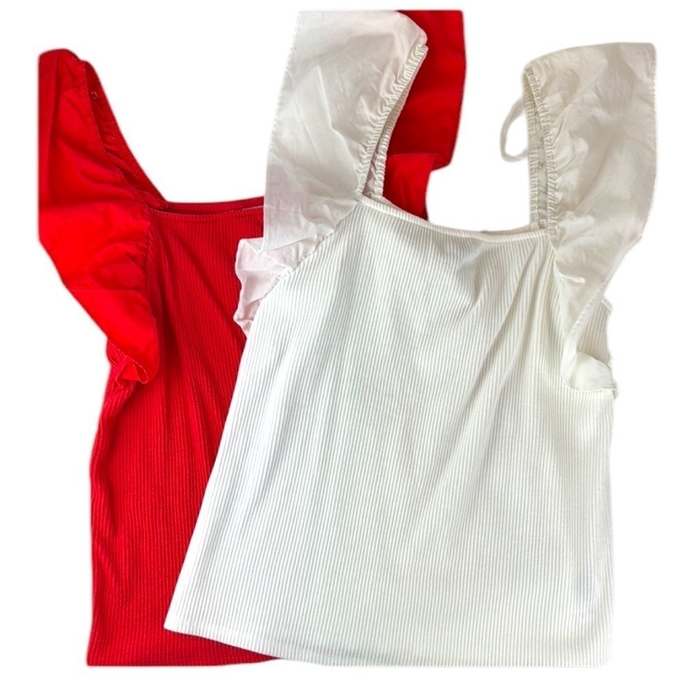 A new day top Bundle ruffled sleeve ribbed knit square neck top